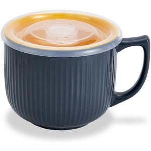 Ceramic Soup Bowl with Handle 32oz Microwave Ramen Bowl with Lid, Soup Mugs & Cups for Cereal, Oatmeal, Ramen, Instant Noodle, Soup Container with Lid - (Gray)