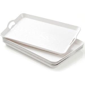 Kathfly 6 Pack 20" x 13" Serving Trays with Handles, Plastic Tray, White