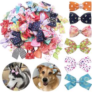 PET SHOW 20Pairs 2" 3" 4" Big Dog Hair Bows with Rubber Band for Small Medium Large Dogs Rhinestone Floral Bowknot Topknot Cats Rabbits Girl Boy Pink Blue Grooming Hair Accessories