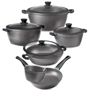 Cookware Set, 10-piece, With Lids an Handle, Black 