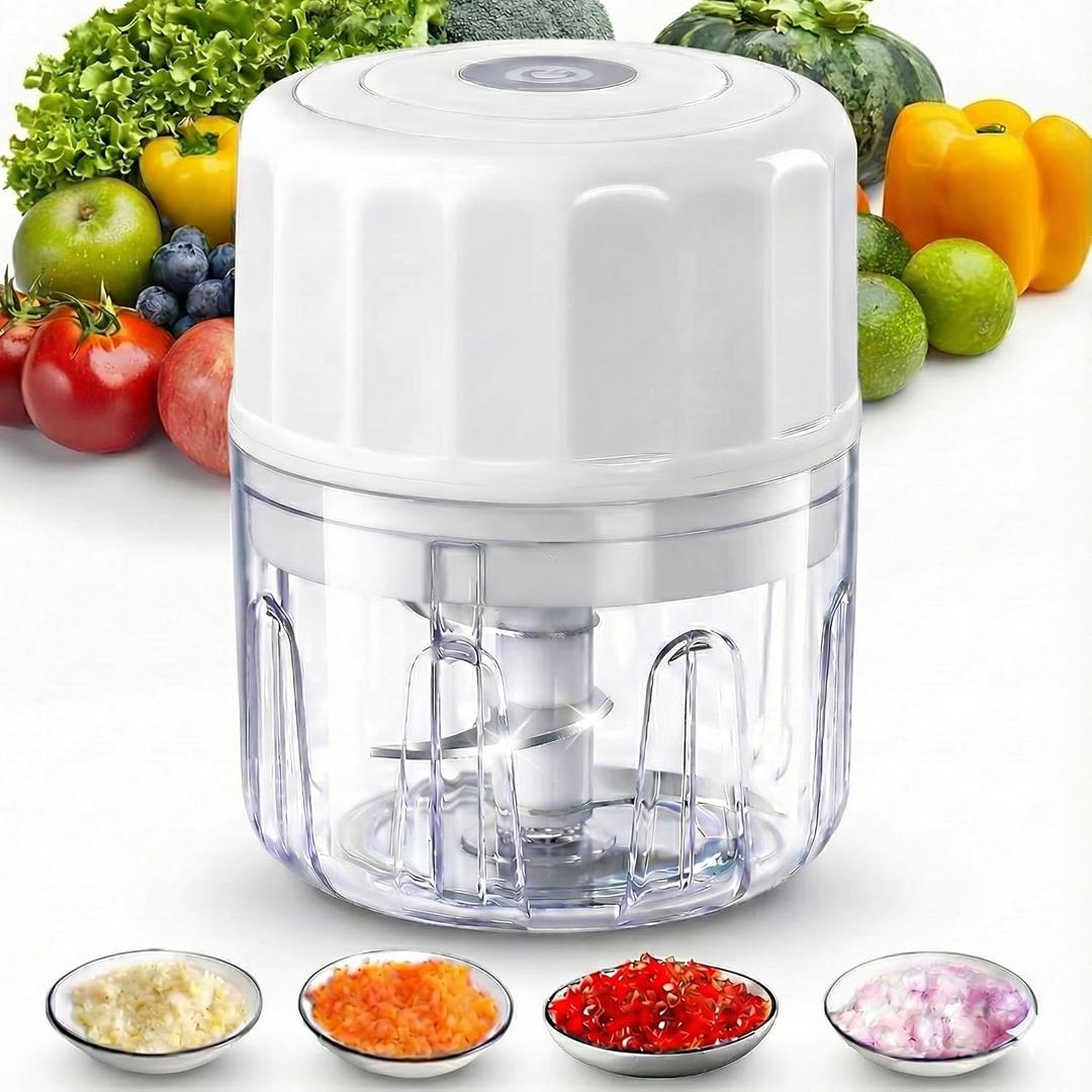 Electric Garlic Chopper, 250ML Portable Cordless Mini Food Processor, USB Rechargeable Vegetable Chopper Blender for Nuts Chili Onion Minced Meat Baby Food and Spices, BPA-Free (White)