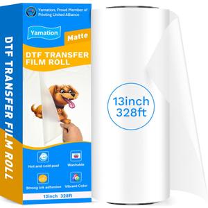 Yamation DTF Transfer Film Roll: 13inch 328 ft Premium Double-Sided Matte Finish PET Transfer Paper Direct to Film