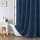 Lecloud Dusty Blue Stall Boho Shower Curtain, Modern Tufted Plaid Striped Narrow Half Size Fabric Shower Curtain, Farmhouse Tufted Textured Shower Curtains for Bathroom, 36" W x 72" L