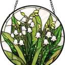 Stained Glass Window Hanging Lily of The Valley Sun Catchers Indoor Window Home Decor Living Room Wall Decor for Bedroom Gifts for Mom and Women 6.3 Inch (White)
