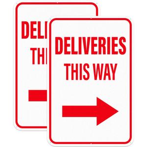 2 Pack Deliveries This Way Sign with Right Arrow 18 12 Inch Reflective Aluminum Rust Free Metal Package Delivery Signs for Outside Home Business Property