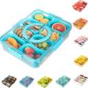 2 x Patent Design Ribbed Snackle Box Container Divided Serving Tray with Lid and Handle -Charcuterie Container Portable Storage Organizer for Candy, Fruit, Beach, Picnics1 pcs, Lake blue