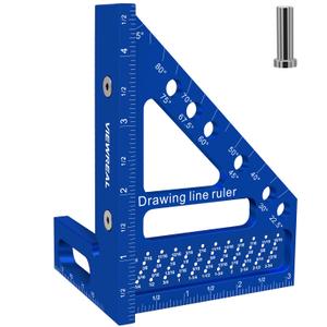 3D Multi-Angle Aluminum Alloy Woodworking Square Ruler, 22.5-90 Degree Protractor, High Precision Miter Triangle Ruler for Engineers, Carpenters, and Craftsmen (Blue)