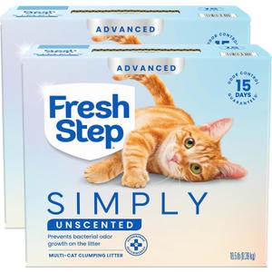 Fresh Step Simply Unscented Advanced Multi Cat Clumping Litter, 18.5 lb Each, Pack of 2