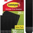 Command 20 lb XL 10 Pairs Heavyweight Picture Hanging Strips (20 Strips), Damage-Free Hangers for Picture Frames, No Tools Required, Ideal for Home Room Wall Decor, Black Adhesive