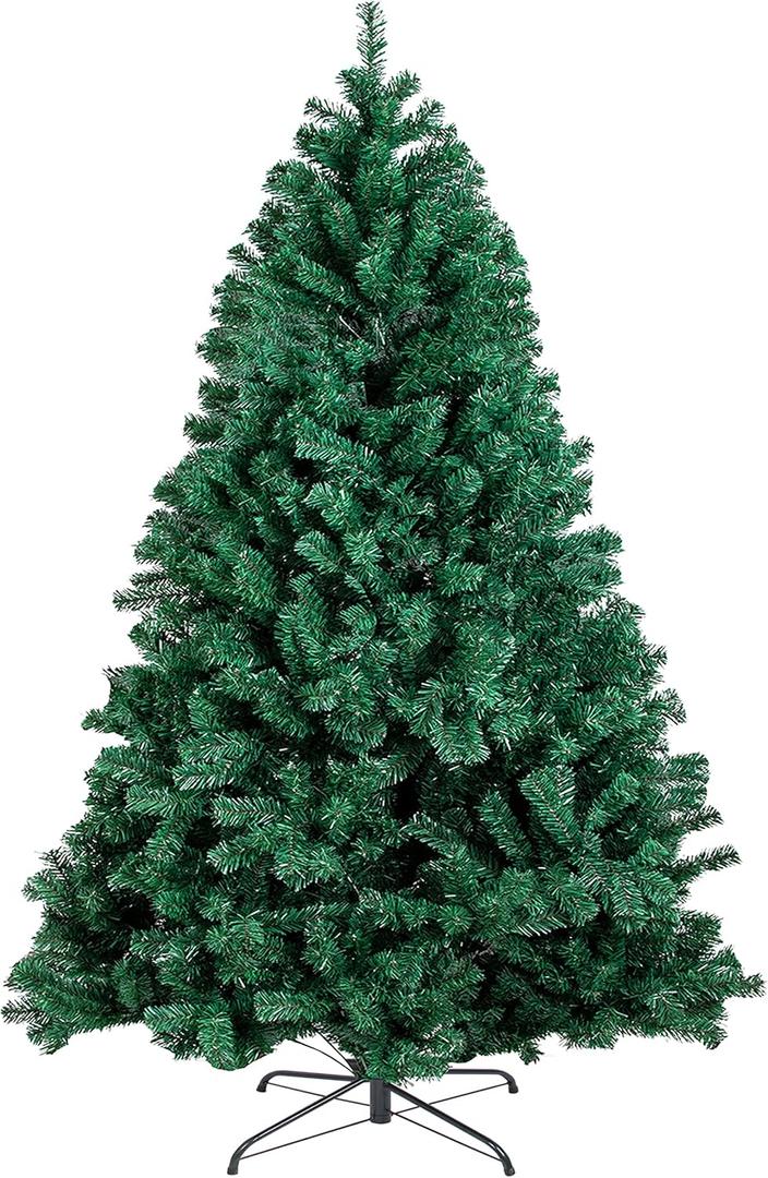 6FT 1,300 Tips Artificial Christmas Pine Tree Fake Xmas Spruce Trees Holiday Decoration with Metal Stand Easy Assembly for Outdoor and Indoor Decor Green