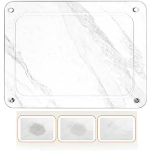 Drying Mat for Kitchen - Ultra Absorbent Stone Tableware Mat - Heat Resistant Non-Slip Quick Drying with Stainless Steel Feet Diatomaceous Earth - Dish Drying Mat 16x12 Inch, Whtie