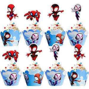 12pc Spidey and His Amazing Friends Cupcake Topper And Cupcake Wrapper, Birthday Party Cake Decorate Kids' Party Cake Decorate Supplies