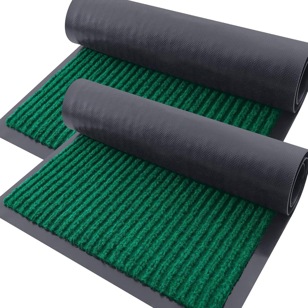 OLANLY Front Door Mat Indoor Outdoor Entrance, 2-Pack 47 x 32 Inch, Waterproof Heavy Duty Doormat, Fade Resistant, Low Profile, Easy Clean Patio Porch Welcome Floor Mats for Entry, Green