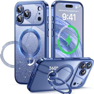 Peerock Offical Deep Blue for iPhone 17 Pro Max Case with 360 Spin Stand [DIY Glitter Cardstock] [Fit for MagSafe] 16FT Mil-Protection Polished for iPhone 17 Pro Max Case with Stand 6.9'', Deep Blue