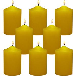 2 Inch Yellow Outdoor Citronella Pillar Candles, 24 Hour 2x3 Inch Dripless Scented Tapered Column Candles for Patio Home Party, Set of 8