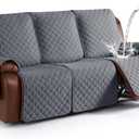 KinCam Waterproof Recliner Sofa Cover, Non-Slip Reclining Couch Covers for 3 Seat, Recliner Couch Cover Furniture Protector with Elastic Straps for Pets, Kids, Dark Gray