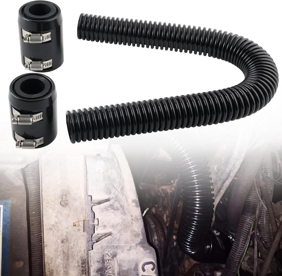Universal 24" Flexible Radiator Hose Stainless Steel Universal Water Hoses Adapter Coolant Radiator Hose Kit Could be Used with 1-1/4", 1-1/2", 1-3/4" or 1-5/8" Radiator Necks (Black)