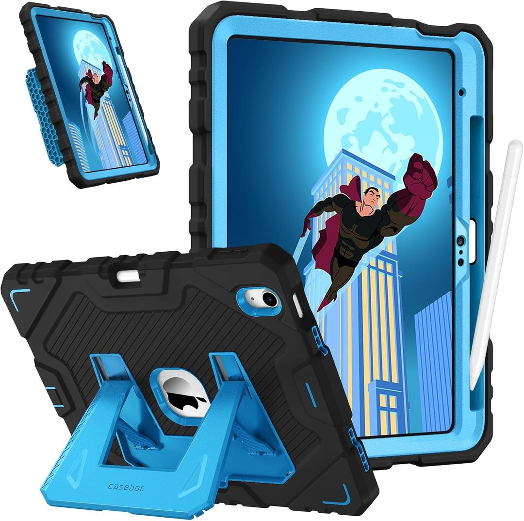 Fintie Kids Friendly Case for iPad (A16) 11th Generation 11 Inch (2025), iPad 10th Generation 10.9 Inch (2022), Fully-Body Rugged Heavy Duty Shockproof Protective Case with Kickstand, Black/Blue