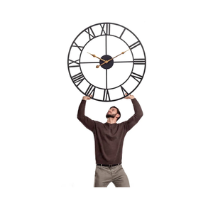 Large 30 Inch Industrial Decorative Roman Numeral Wall Clock, Black Metal, Silent Battery Operated, Vintage Indoor Outdoor Metal Clock for Living Room, Bedroom, Kitchen, Patio