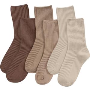 DOKUTOKU Womens Crew Socks Size 7-9 Cotton Cute Long Fall Workout Casual Socks 6 Pack (Multicolor-3 Pairs)
