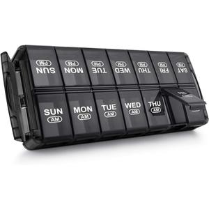 Sukuos Weekly Pill Organizer 7 Day 2 Times a Day, Quick Fill Daily Pill Box (AM PM), Extra Large Pill Cases for Vitamin/Fish Oil/Supplements, Arthritis Friendly, Easy to Clean