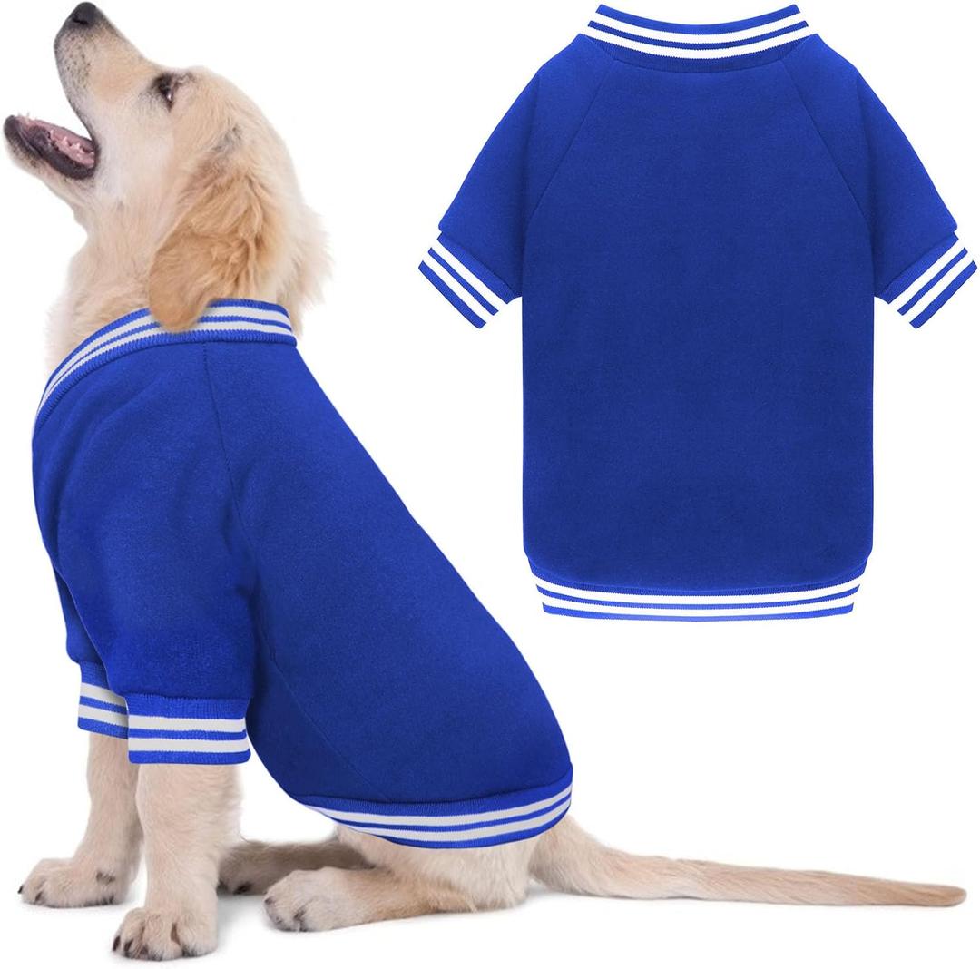 Dog Sweaters for Medium Dogs, Brushed Fleece Dog Sweater Baseball Jacket Soft Warm Pet Sweater Clothes Medium Sized Boy Girl Pet(Blue-M)