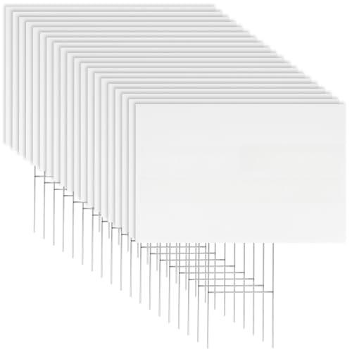 Newflager 20 Pack 17 x 12 Inches White Corrugated Plastic Yard Sign with Metal Stakes for Birthday, Real Estate Garage Sale Signs, Rent, Guidepost Decorations