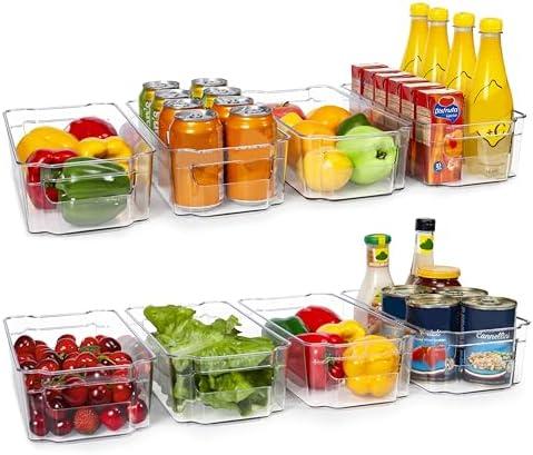HOOJO Refrigerator Organizers and Storage - 8pcs Clear Plastic Bins For Fridge, Freezer, Kitchen Cabinet, Pantry Organization, BPA Free Fridge Organizer, 12.5" Long, Clear