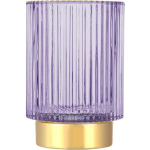 DASITON Makeup Brush holder Organizer,Crystal Cosmetic Makeup Brush Glass Brushes Storage Holder, Vintage Make Up Brush Cup Pen Pencil Holder striped vase(Purple L)