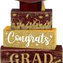 CroBlissful 4 Pcs Congrates 2026 Graduation Table Decorations Graduation Tiered Tray Decorations Red Gold Class of 2026 Wooden Block Centerpiece Sign Farmhouse Congratulate Gifts for Home Shelf