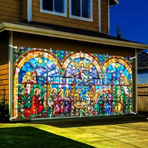 Christmas Lighted Nativity Garage Door Decorations Cover Banner 7 x 16ft Extra Large Backdrop Banner Christian Nativity Photo Backdrop Outdoor Xmas Holiday Winter Party
