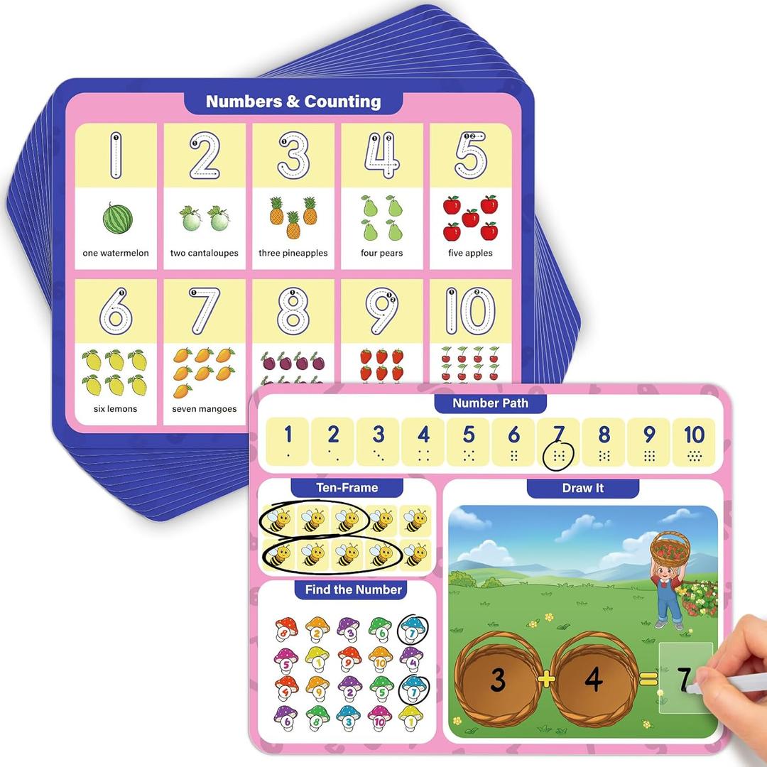 Aizweb 12 Pack Dry Erase Handwriting Practice for Kids,9 x 12 Number Tracing Board: Learn to Count,Number Tracing&Simple Addition,Montessori Math Games Preschool Learning Activity for Pre K Ages 3-5