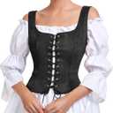 Century Star Black Corset Tops for Women Pirate Vest Renaissance Costume Women Ren Faire Medieval Victorian Floral Lace Up Steampunk Gothic Viking Bodice Crop Bustier Halloween Costumes Plus Size S