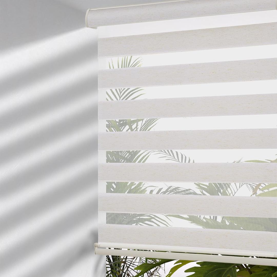 MYshade Cordless Zebra Blinds with Free-Stop Function - Dual Layer Light Filtering & Privacy Sheer Shades for Day and Night - Easy Install Window Shades for Home, Living Room, 37" W x 64" H,Beige