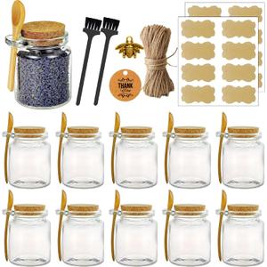 Ahhute Glass Sugar Scrubs Jars, Bath Salt Container 8oz, Salt Cellar with Spoon, Honey Scrubs Jars w/Lids, Labels and Cleaning Brush, Set of 12