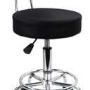 KKTONER PU Leather Rolling Stool Mid-Back with Footrest Height Adjustable Office Computer Home Drafting Swivel Task Chair with Wheels (Black)