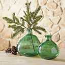Mud Pie Recycled Green Spanish Rounded Small Glass Vase 7.5" x 6.5" Dia