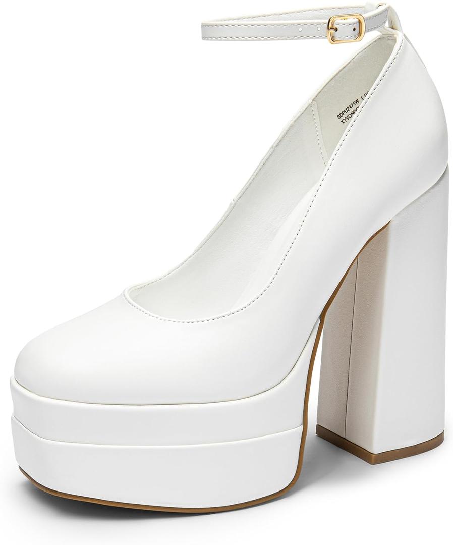 DREAM PAIRS Women's Platform High Heels Closed Toe Chunky Block Pumps Square Toe Ankle Strap Dress Fashion Party Y2K Shoes (6)