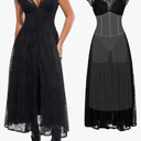 Popilush Women's Formal Wedding Guest Lace Sleeveless V Neck Maxi Shapewear Dress Evening Mother of Bride Split Dresses Size M