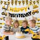 Construction Party Supplies Dump Truck Party Decorations Set with caution tape, construction pennant flags, Happy Birthday Banner, Vehicle Banner for Kids Birthday Party