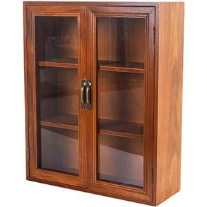 Vintage Countertop Cabinet14.5"x5.2"x18"Medicine Cabinet,Display Case with Organic Glass Door,Kitchen Cabinets with Drawers,Spice Cabinet,Apothecary Cabinet,Organization and Storage (Brown)