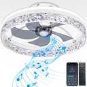 Ceiling Fans,Low Profile Ceiling Fan with Light,Flush Mount Ceiling Fans,with Bluetooth Speaker, Modern Fandelier Ceiling Fan for Bedroom/Kitchen/Small Room,with APP/Remote Control,White