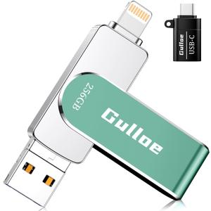 Gulloe 256GB USB Flash Drive Intended for iPhone iPad, Memory Stick Storage for Photos and Videos Backup, Compatible with iPhone iPad Android PC, Plug and Play, No Application Required (Light Green)