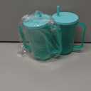 Sliner 2 Pcs Adult Sippy Cups for Elderly, 12 oz Plastic Spill Proof Cups with 2 Handles Straw and Lid for Adults Hospital Disabled Dysphagia Patients (Blue)