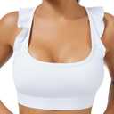 TDCQZY Women's Sports Bras Ruffled Y Back Padded Racerback Supportive Workout Yoga Bra (White, XL)