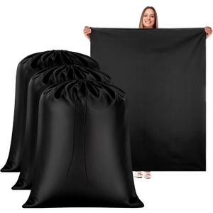 2 Pack Clothes Storage Bag, 43" x 55" Heavy Duty Moving Bags with Drawstring Large Luggage Organizer Bags for Travel Camp Home College Dorm Luggage Suitcase, Black
