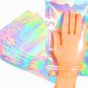 Smell Proof Bags & Resealable Foil Pouch Bag [100 PCS ] Great for Party Favor Food Storage (Holographic Color, 8 x 5.5 Inch)