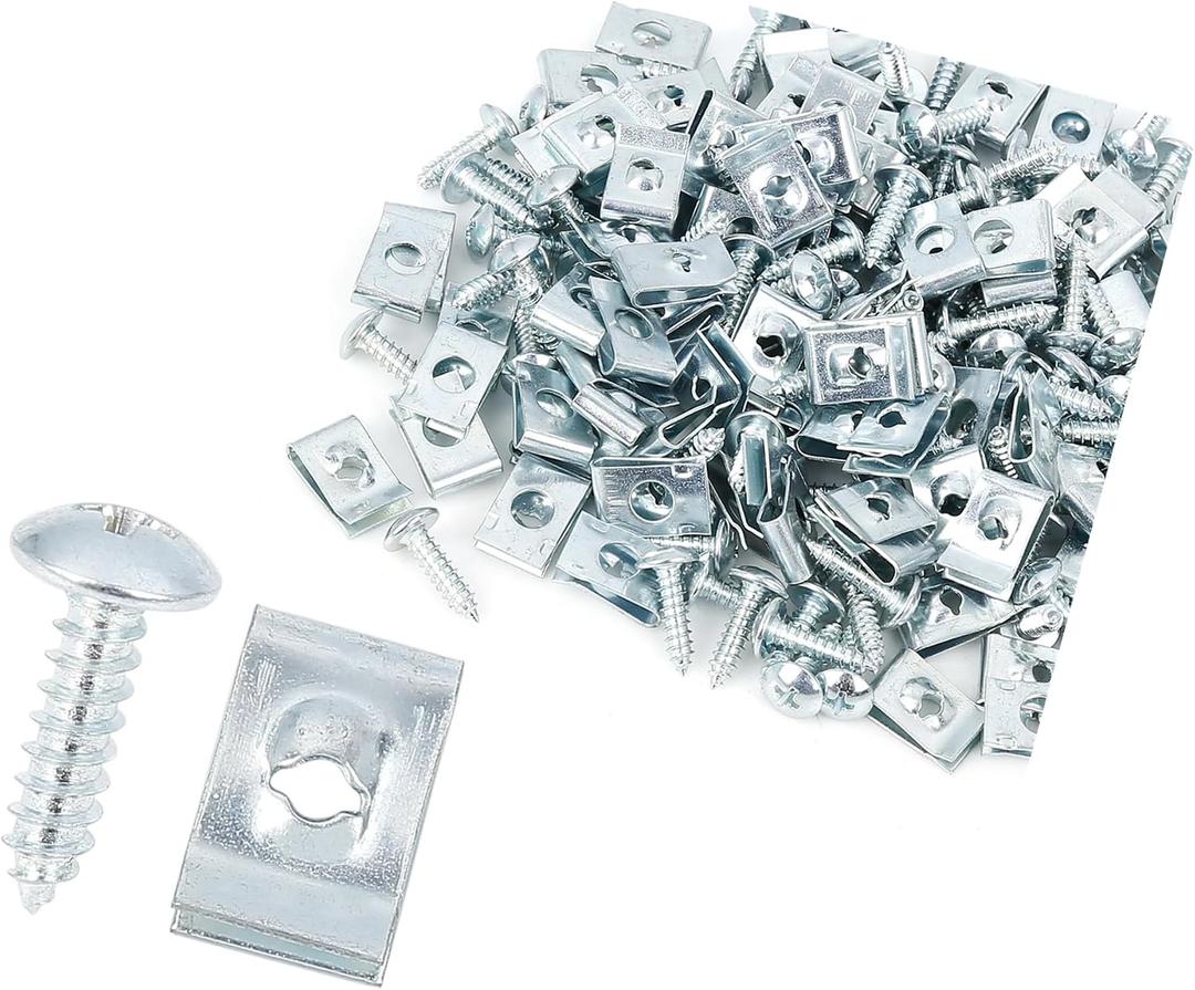 100 Sets 4.2x16mm U Clip Screw Assortment Car Clips Fasteners with Screws for Bumper Dash Door Panel Interior Silver Tone Durable Material