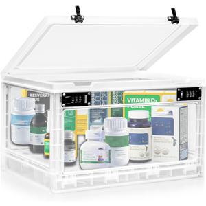 Large Medicine Lock Box with Dual 3-Digit Combination Locks, 24L Lockable Storage Box for Medication, Snacks, Phone, and Electronics - BPA-Free Organizer Bin for Home, Office, Fridge, and Safety, White