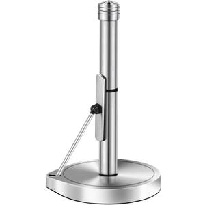 AIDEA Paper Towel Holder Countertop, One-Handed Operation Paper Towel Holder Stand for Kitchen and Bathroom, Spring Arm for Easy Tear, Stainless Steel Paper Towel Dispenser with Weighted Base, Silver